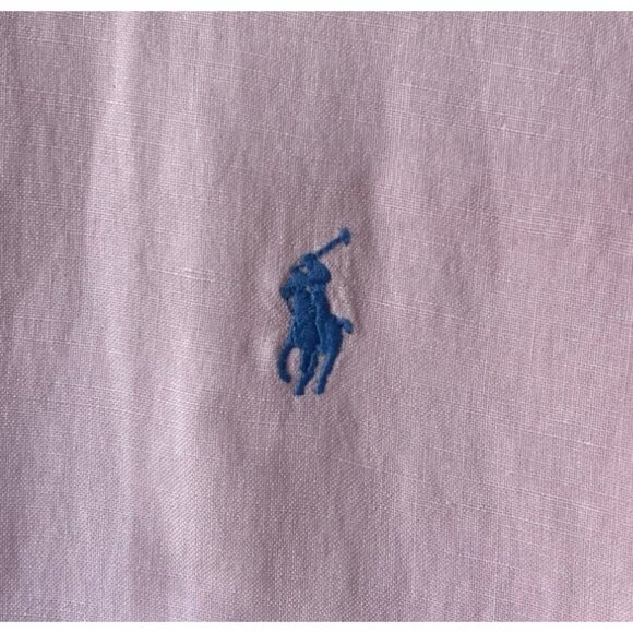 Polo Ralph Lauren Mens Pink Linen Silk Button Down Shirt Size L Pony Logo Preppy - Picture 3 of 6